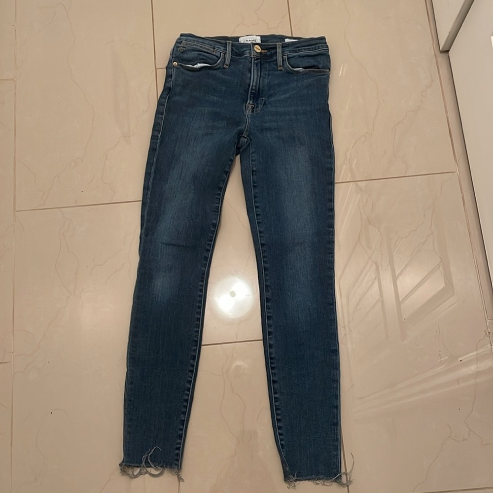 Frame Womens Skinny Jeans Size 27 Distressed‎ Raw Hem Denim Mid-Rise Blue